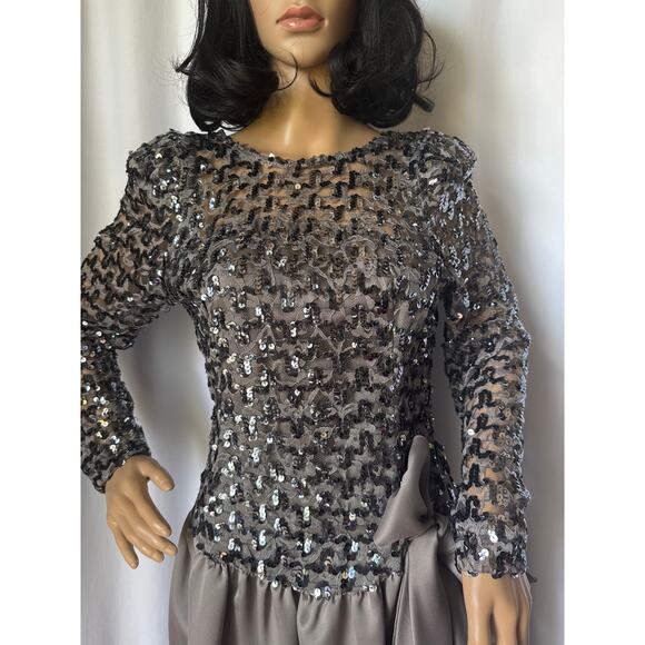 Vintage Cachet Bari Protas sequin formal prom dropwaist dress gray silver small - Picture 7 of 17